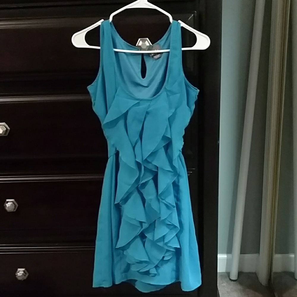 Turquoise Blue Dots ruffle mini dress
